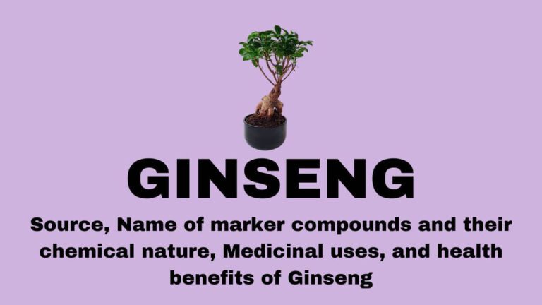 GINSENG - Source, Name of marker compounds and their chemical nature, Medicinal uses, and health benefits of Ginseng