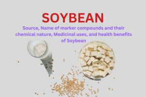 Soybean - Source, Name of marker compounds and their chemical nature, Medicinal uses, and health benefits of Soybean